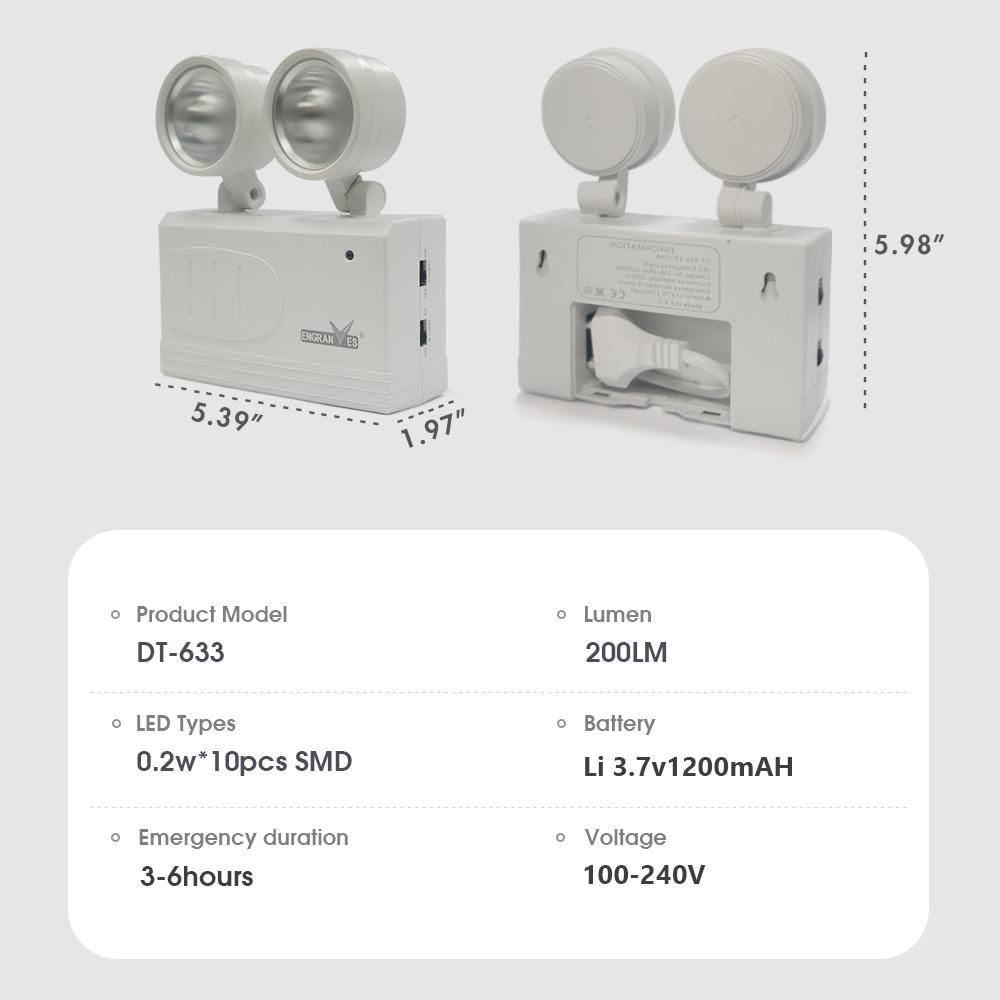 Dual-Head Emergency Lamp Rotatable Fire Safety Lighting Wall-Mounted Evacuation Light Portable Camping Light for Power Outage