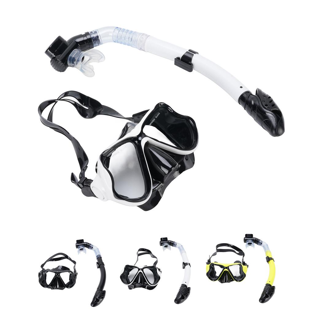 Adult Snorkel Set Wide View High Definition Tempered Glass Lens Diving Goggles and Full Dry Snorkel 