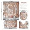 4Pcs Xmas Pink Bath Set, Elegant Holiday Scene Curtain, 12 Hooks, Non-Slip Mat, U-Shaped Toilet Cover, Perfect Xmas Gift