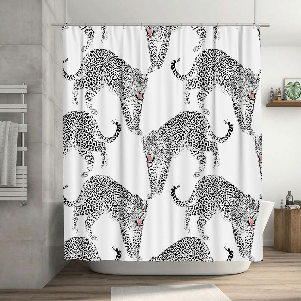 Black Leopard Shower Curtain Waterproof Bathroom Decor Pattern Printing Washable Polyester Size Customizable