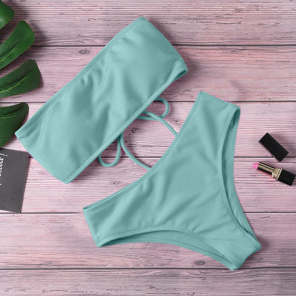 Damen Zweiteiliger Mode Bandeau Bikini Mit Gepolsterten Cups Und Ohne Bügel Badeanzug