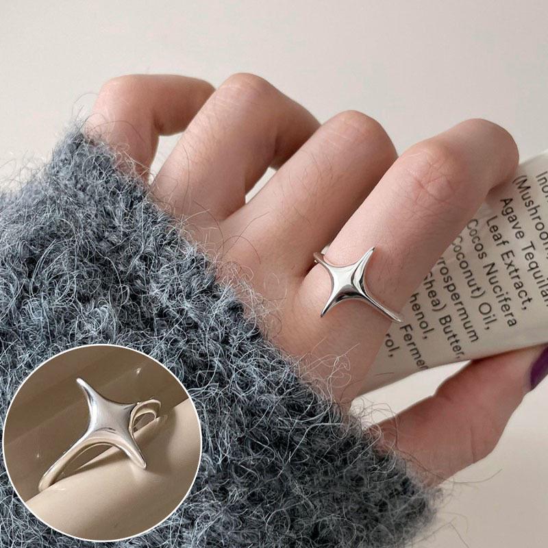 Korean S925 Silver Cross Military Flower Ring: Retro, Adjustable, Fashionable Hip-Hop Index Finger Design for Women.