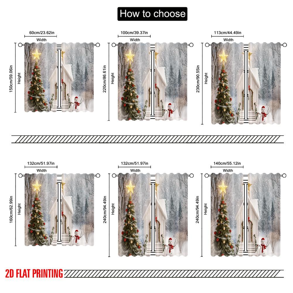 2 Stück, 2D-Flachdruck Druckvorhänge Weihnachten Kirche Schneeszene (3) Vielseitig 100% Polyester (ohne Stange) Vielseitig für alle Anwendungen