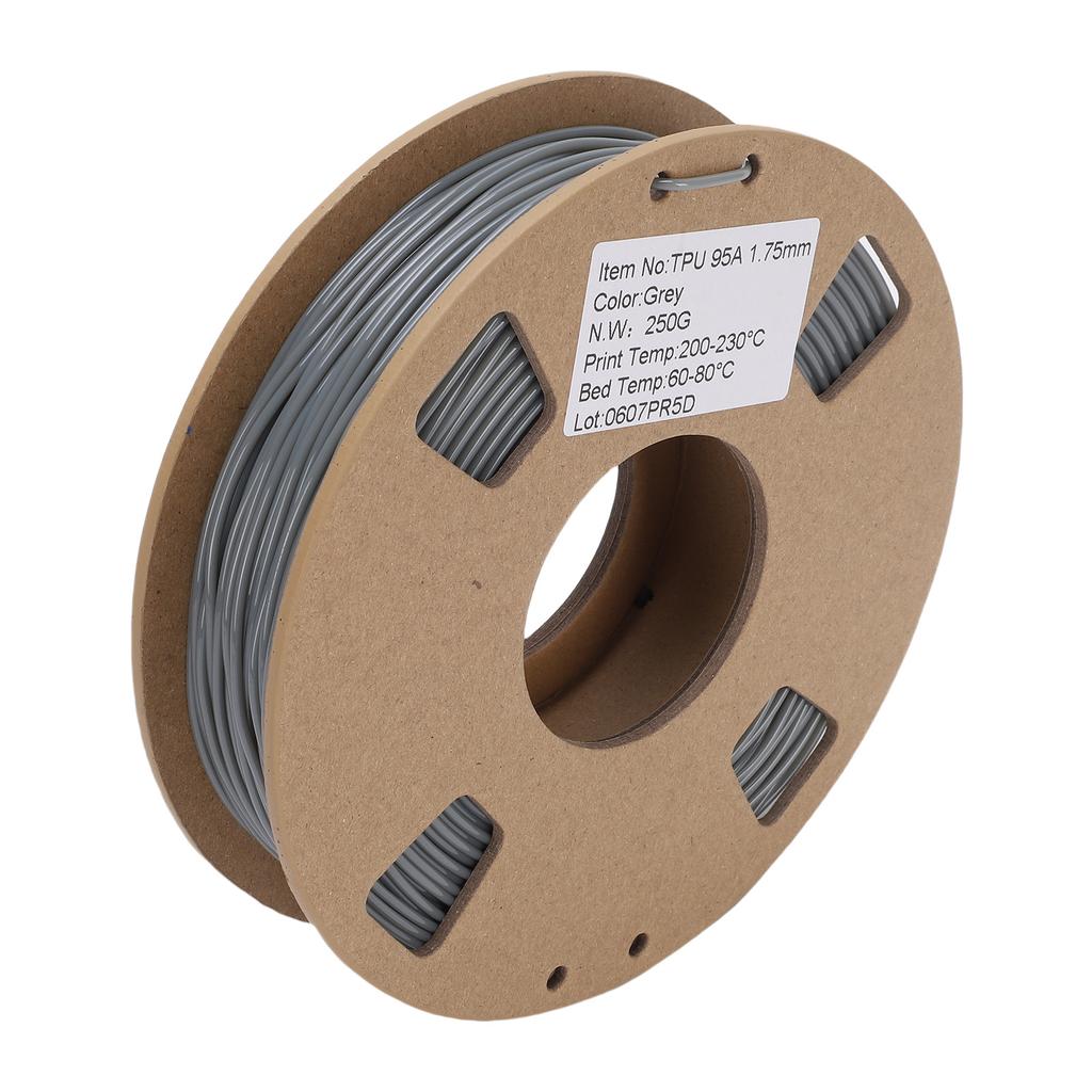 TPU Filament Vhodný pro FDM Většinu 3D Tiskáren 1.75mm 250g 95A Flexibilní Měkký Filament pro 3D Tiskárny Přesnost 0.02mm Šedý
