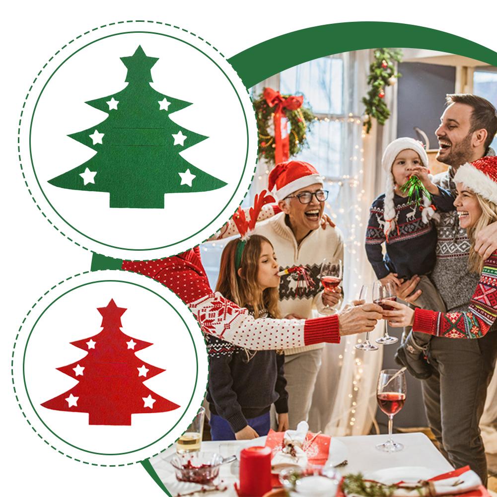 Christmas Cutlery Mat Creative Christmas Tree Design Soft Thick Felt Fordurable 12 Pieces For Home Restaurant Outdoor