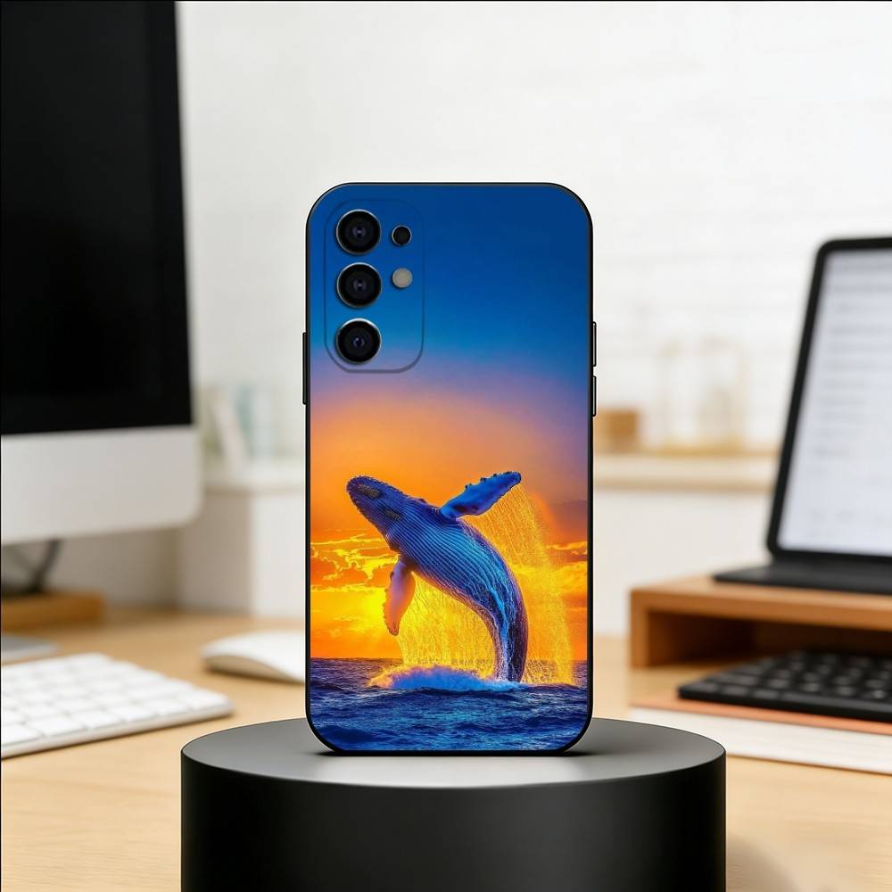 Ocean Blue Whale Phone Case For Samsung S25,S24,S21,S22,S23,S30,Ultra,S20,Plus,Fe,Lite,Note,10,Black Cover