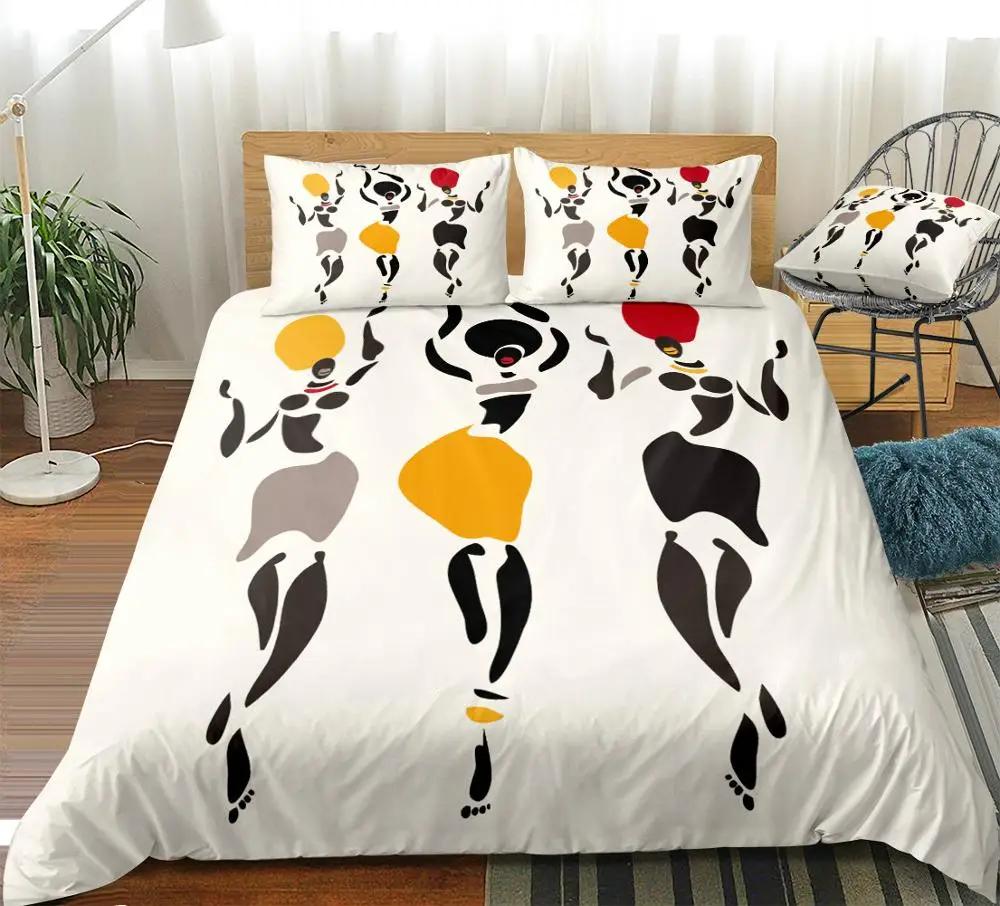 African Woman King Queen Duvet Cover Retro Exotic Tribal Black Girl Pattern Bedding Set Africa Polyester Quilt Cover Pillowcase