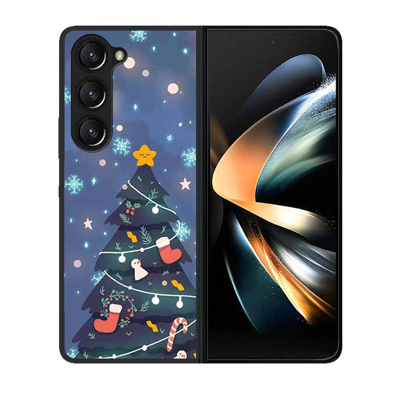 Christmas Case For Samsung Galaxy Z Fold 6 5 4 3 Cover Fold5 Fold4 Lovely Black Hard Plastic PC Cover For Galaxy Z Fold5 5G Case