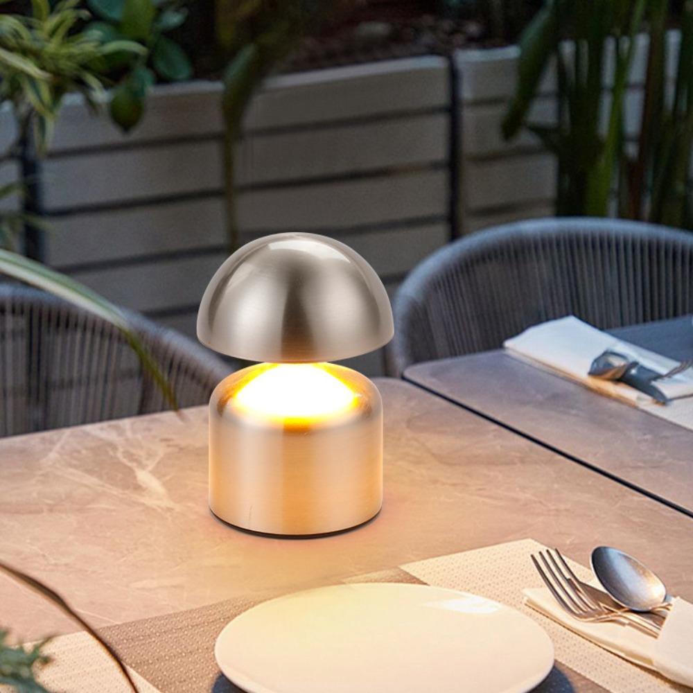 Metal Shade Mushroom Shape Table Lamp USB Rechargeable Reading Bedside Lamp  Hotel Room Use