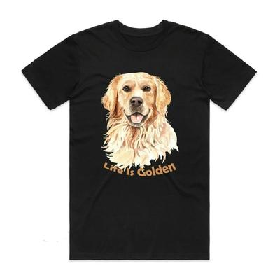 Life Is Golden Retriever Dog Vintage Dog Lovers Gift T-Shirt 100% Cotton O-Neck Short Sleeve Casual Mens T-shirt Size S-3XL