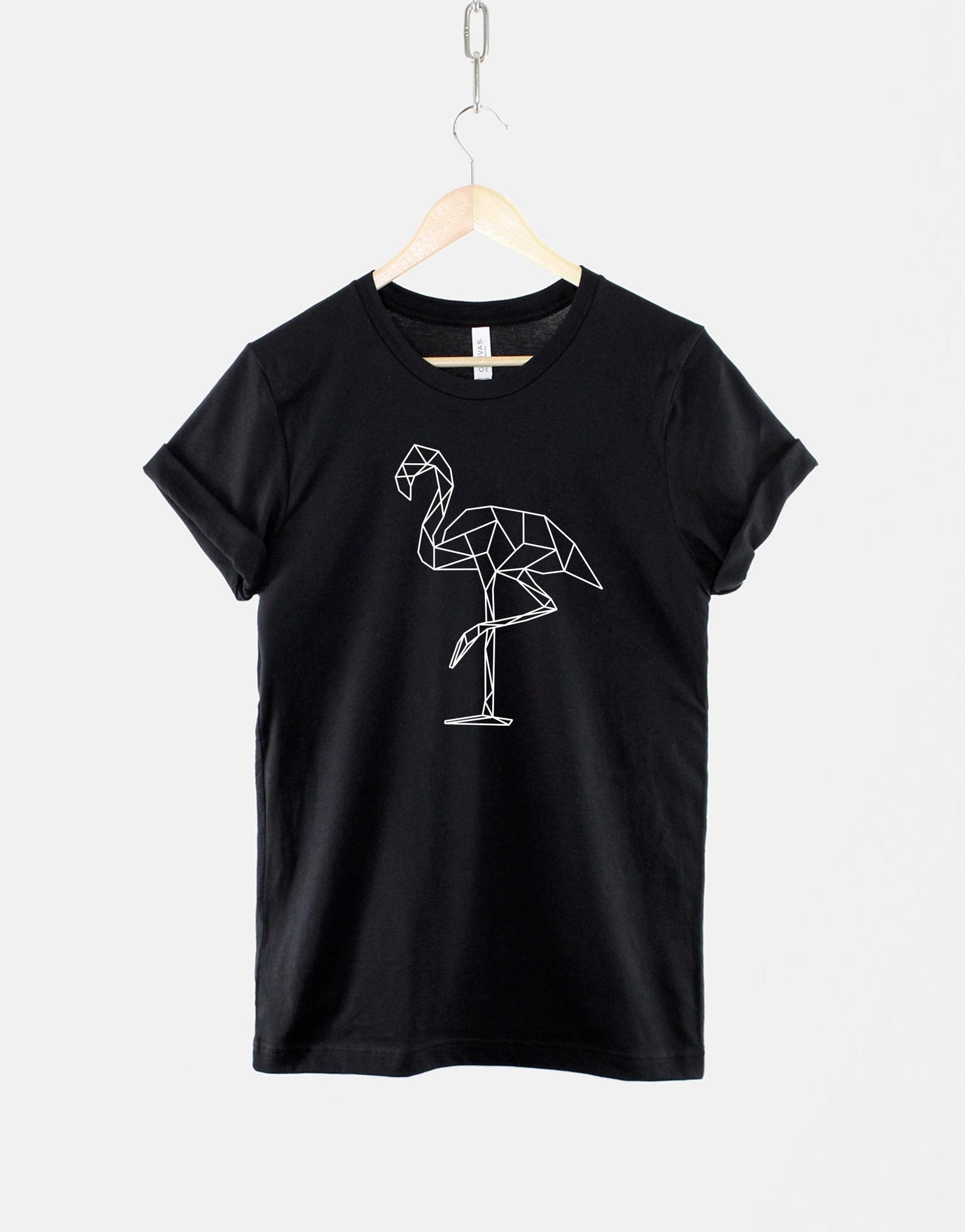 Pink Flamingo Shirt Tropical Tee, Minimal Geometric Flamingo Print (Unisex XS-6XL, Lightweight Cotton) 2XL