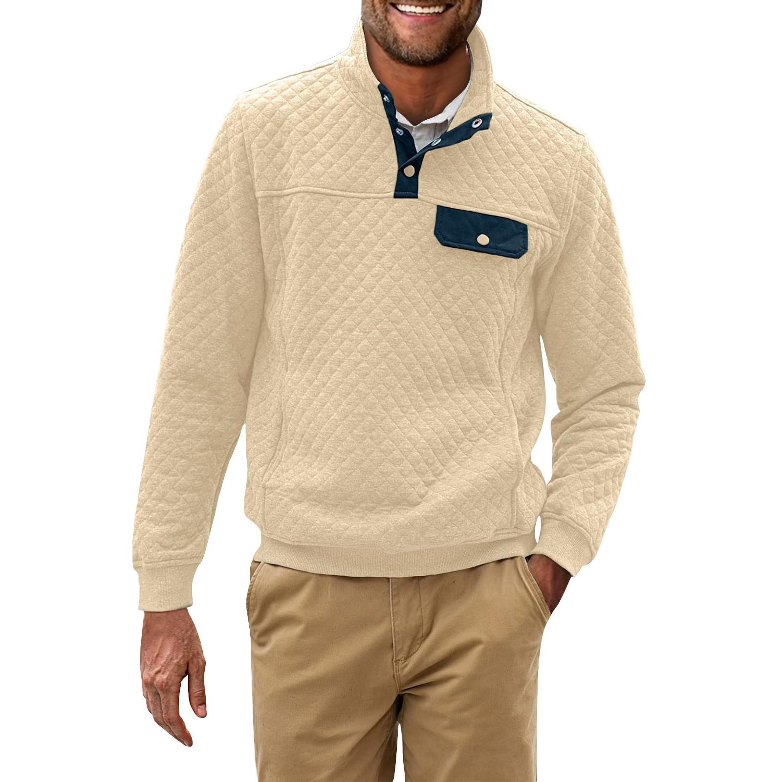 

Мужская зимняя однотонная толстовка в клетку Diamond Check Мужская повседневная толстовка с карманом на пуговицах L бежевый