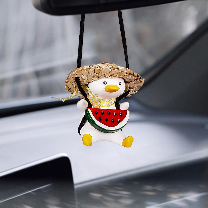 Cute Car Mirror Pendant: Glasses-Wearing Duck Ornament for Rearview Mirror 