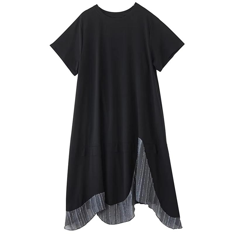 XITAO Patchwork Asymmetrical Black Dress ZMY1385