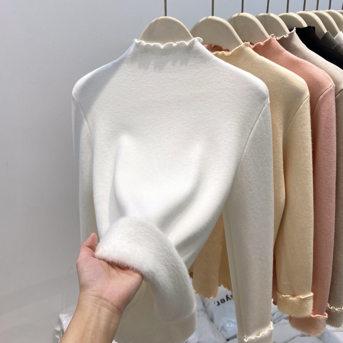 

Fleece Thickened Sweater Women s Autumn and Winter Semi-turtleneck Fungus Edge Bottomed Knitted Sweater with Warm Integrated Fleece Top XL білий