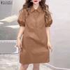 ZANZEA Women Casual Turn Down Collar Summer Short Sleeve Shirt Dress