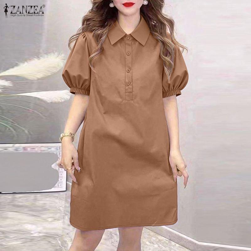 ZANZEA Women Casual Turn Down Collar Summer Short Sleeve Shirt Dress