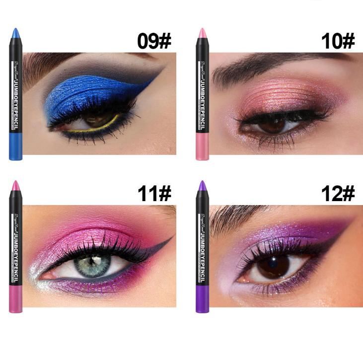 12 Colors Beauty Highlighter Eyeshadow Pencil Pen Eyeliner Pearlescent Long Lasting Silky Waterproof Pen Eyeshadow Stick Glitter Smooth Eyeshadow Pen