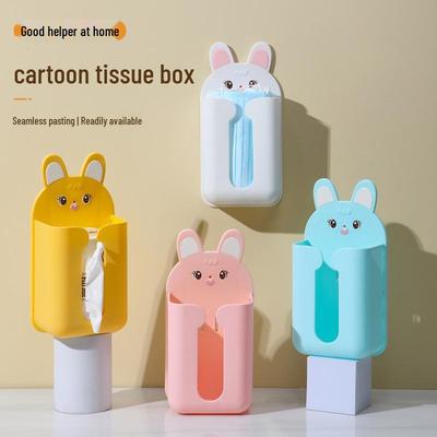 Wall-Mounted Cartoon Tissue Dispenser: No-Punch Tissue Box & Storage for Facial Towels, Bathroom & Kitchen Hanging Solution