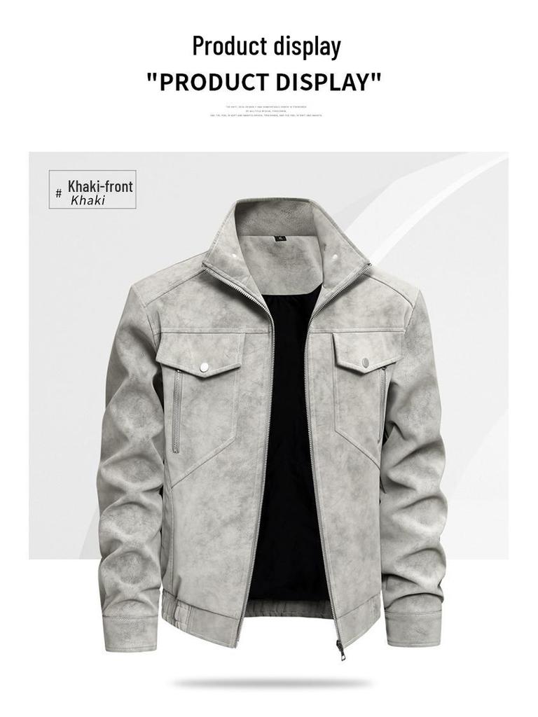 Men's Genuine Leather Stand Collar Jacket - Trendy, Versatile, Business Casual Motorcycle Outerwear