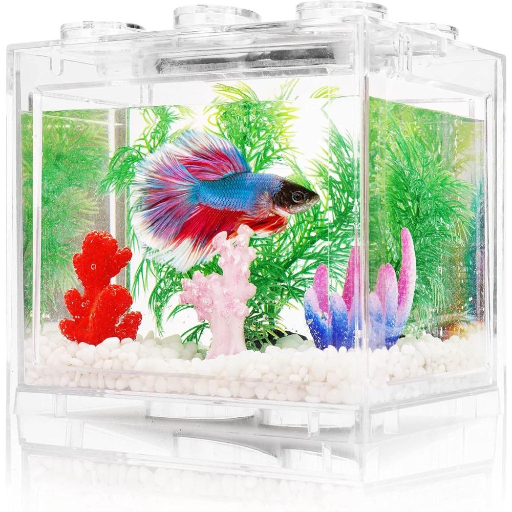 Mini Fish Bowls Thai Betta Tank Small Ornamental Fish Live Pet Stackable Aquariums Cylinder 6 Holes High Transparency Fish Tank