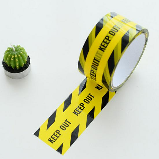 Large Roll Warning Tape - Black Text on Yellow Background, 4.8CM Wide, 25M Long