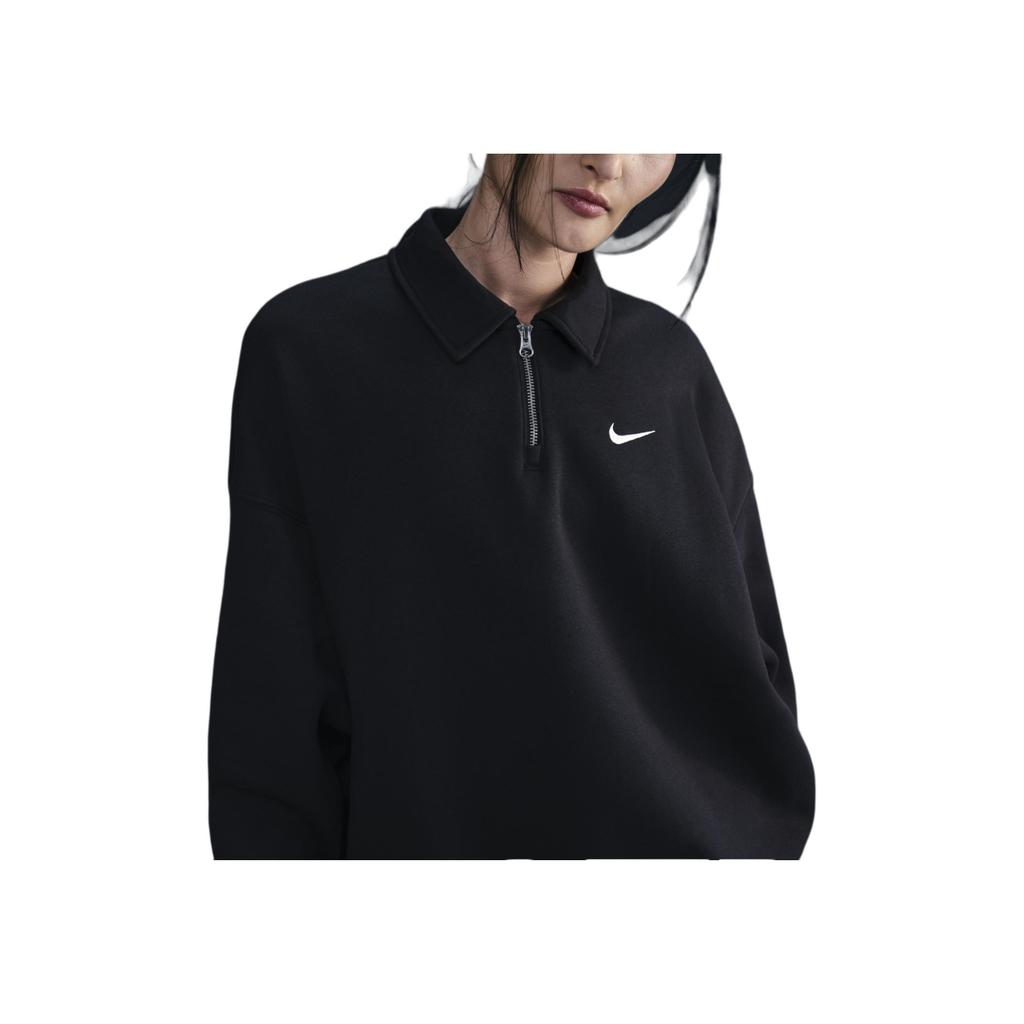 Nike Sportswear Phoenix Fleece Logo Pattern Loose Long Sleeve Sweatshirt Women Sweatshirt Black FZ3208-010