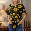Kurzarm Damen Tops Sommer T-Shirts Blumendruck V-Ausschnitt Casual Basic Tee Button Shirts Tunika Tops