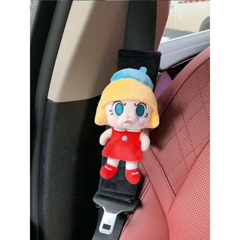 New Yellow-Haired Molly Car Seatbelt Protector Doll Plush Toy for Girls, Shoulder Pad, Car Hanging Decoration