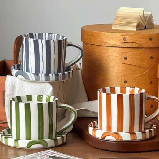 Vintage Ceramic Coffee Mug & Saucer Set Handled Microwave Dishwasher Safe Espresso Cups Gift for Weddings Anniversaries Bridal Shower