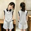 Korean-Style Girls' Color Block Sleeveless Polo Shirt Set - Summer Loose Fit