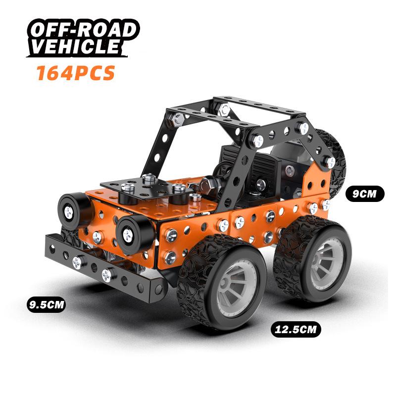 DIY Metal Building Block Assembly Model Off-road Vehicle Excavator Engineering Vehicle Set Simulation Screw Nut Car Toy For Boys