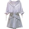 Trendy 2026 Plus Size Women's Summer Outfit: Stylish Shirt & High-Waisted Shorts Three-Piece Set