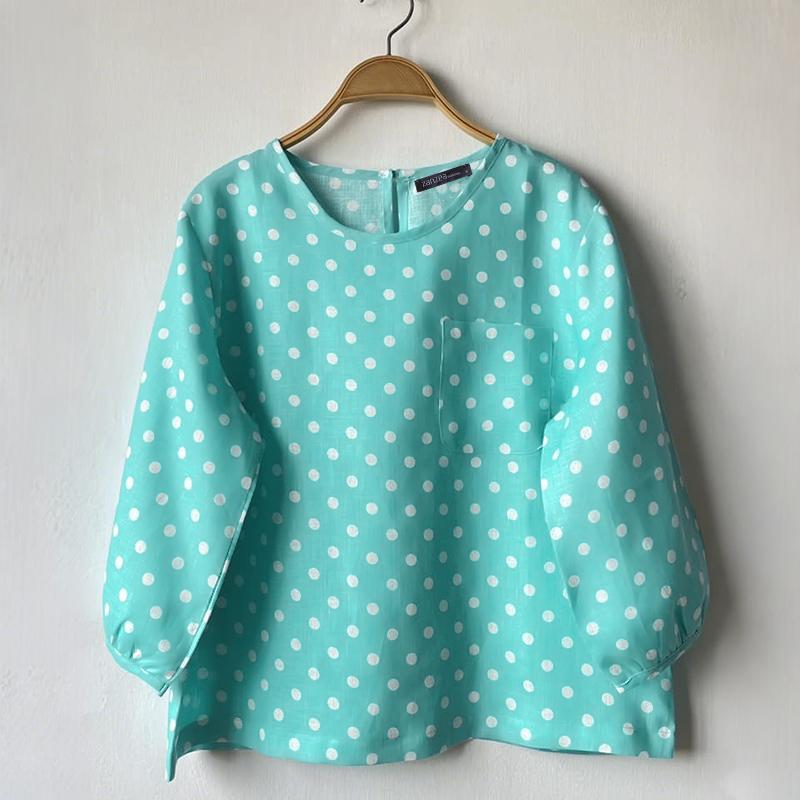 ZANZEA Women Casual Round Neck 3/4 Sleeve Polka Dot Print Loose Blouse
