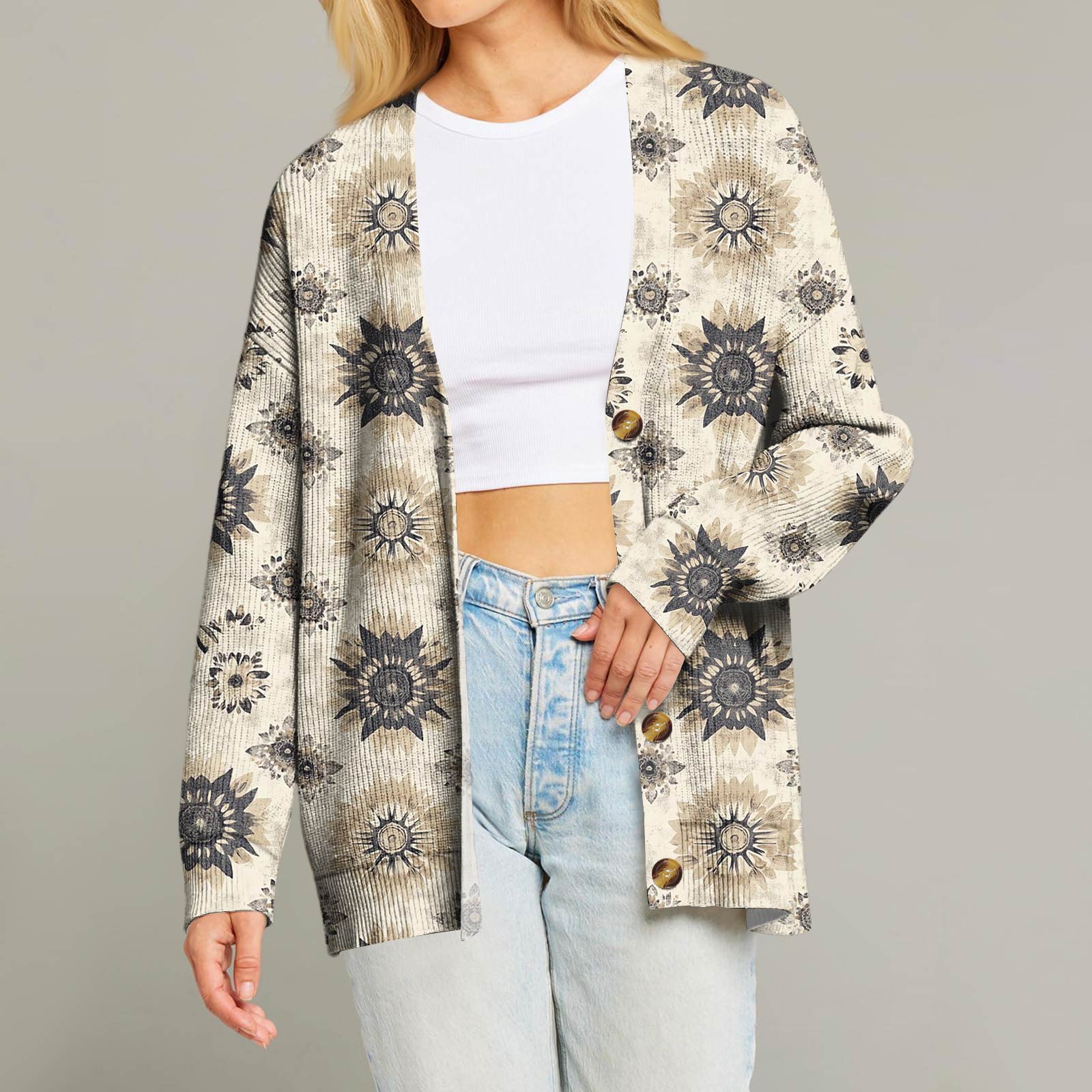 

Женский модный кардиган с длинным рукавом, V-образным вырезом, на пуговицах, свободного кроя, с рождественским принтом S хаки