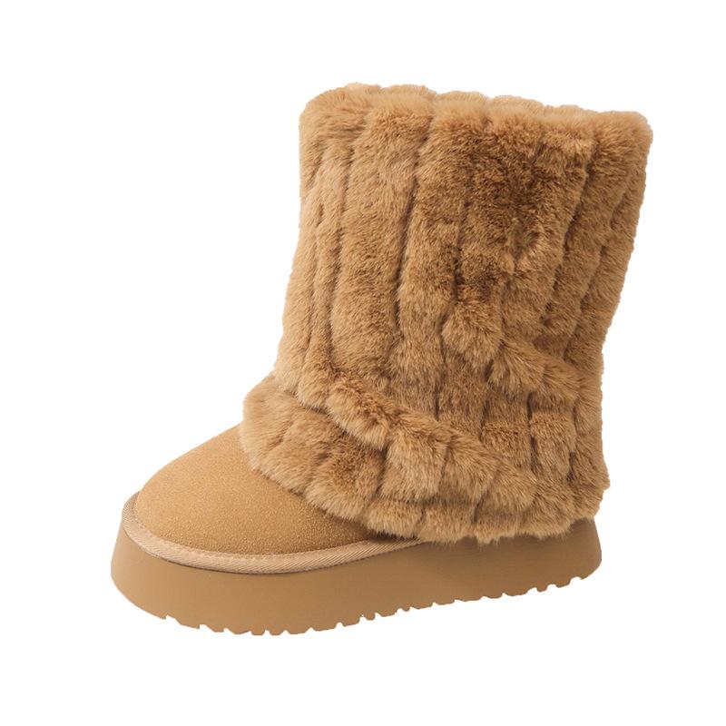 2025 Winter Niche Snow Boots Sleeve Thick Sole Heightening Shoes Women's Fleece Thickened Short Tube Warm Fluffy Boots Cold Proof