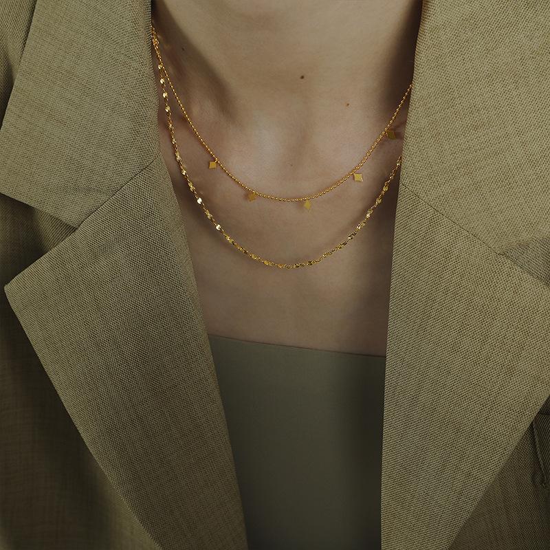 Double-layer star rhombus necklace stacked collarbone chain cold wind minimalist elegance