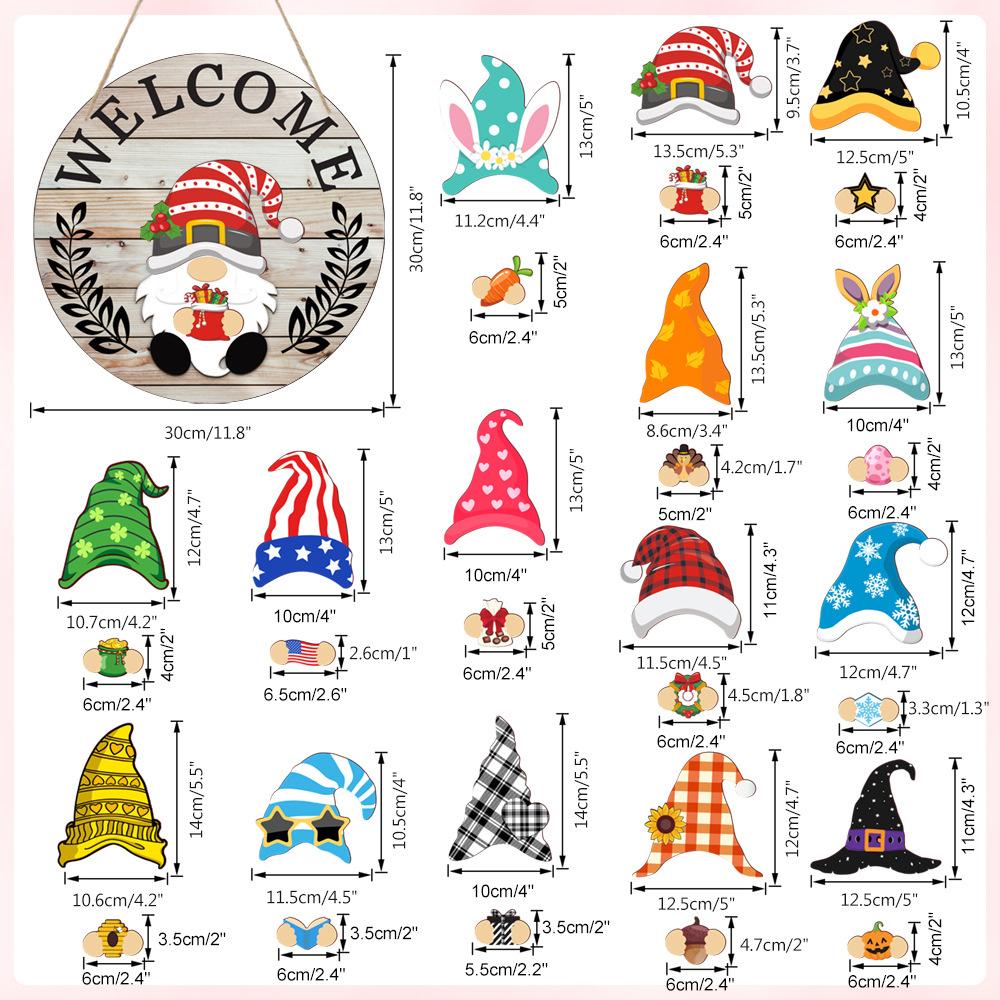 Interchangeable Clothes Gnome Wooden Ornament, DIY 3D Christmas Pendant, Hanging Holiday Decoration for Home Table