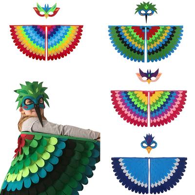 Children Owl Wings Costume Animals Peacock Felt Cloak with Mask for Boys Girls Stage Performance Halloween Party Cape