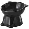 Anti-Tip Cat Food Bowl: Black Ceramic, High Footed, Neck Protection, Slanted for Easy Drinking, Pet-Proof Design.