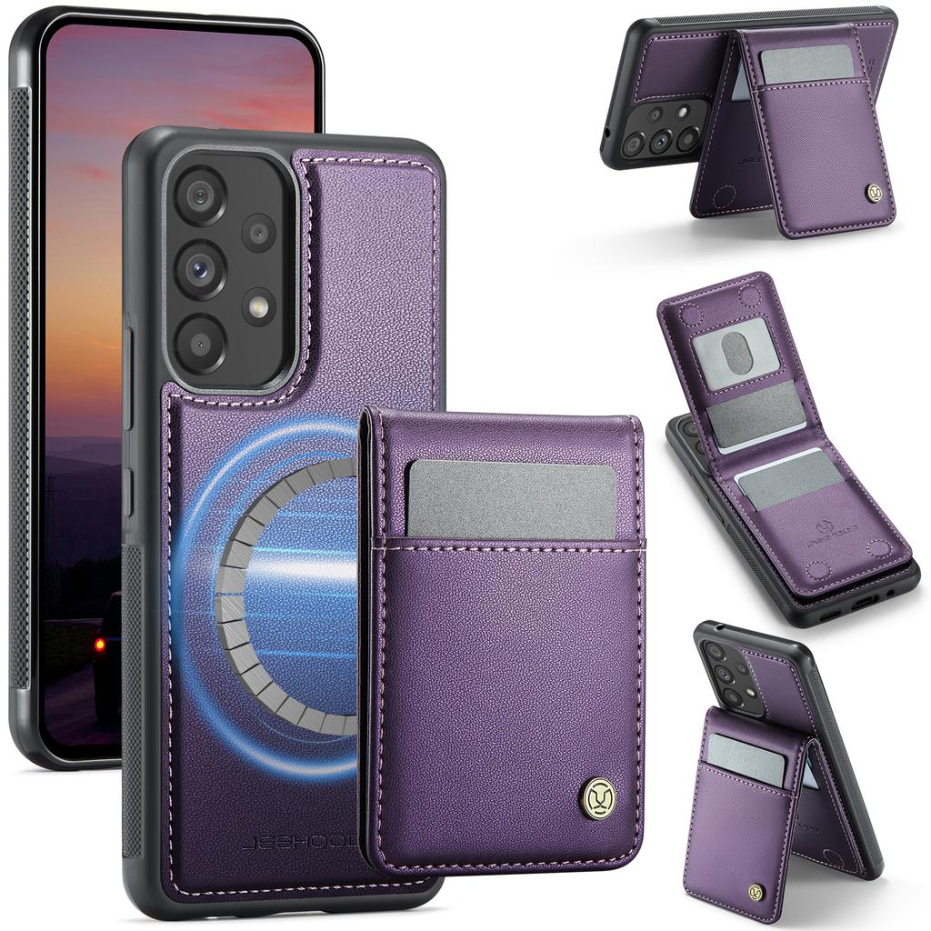 For Samsung Galaxy A53 5G Leather Back Cover Compatible with MagSafe JEEHOOD J06 Phone Case with Card Bag RFID Blocking