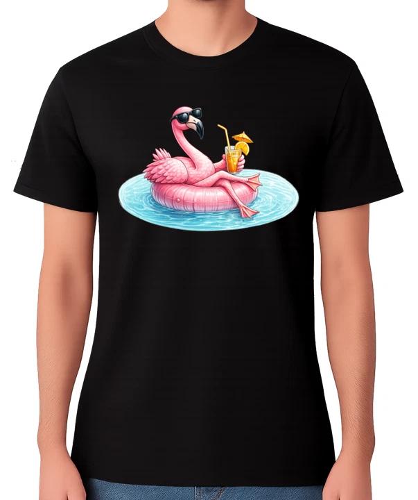 Flamingo Pool Float T-Shirt Funny Summer Vacation Graphic Holiday Unisex Tee XL