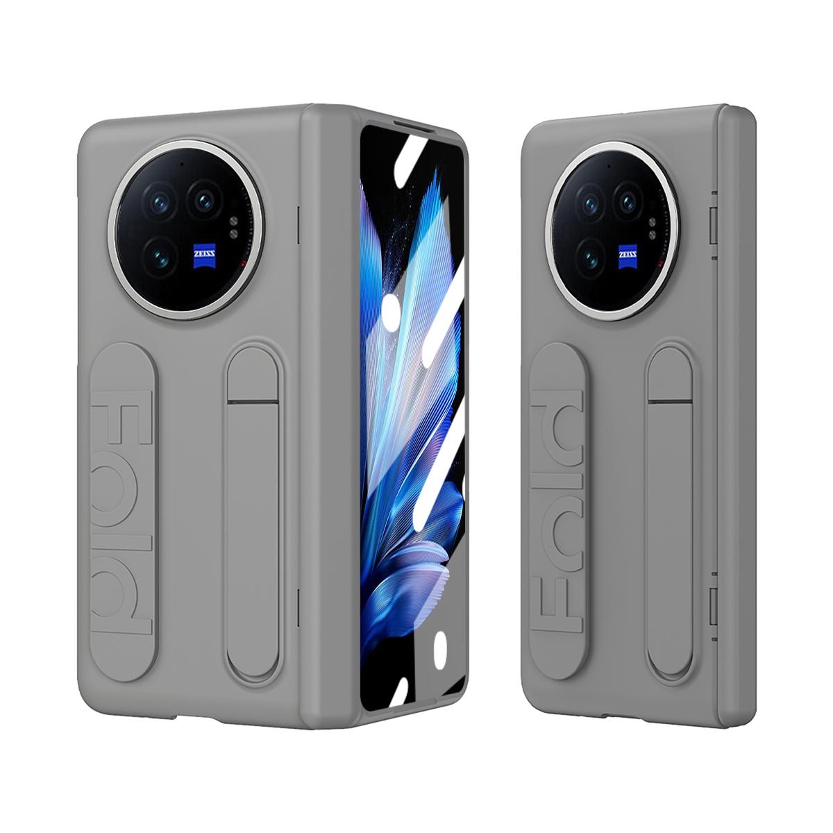 

For vivo X Fold3 Case Kickstand Wristband PC Phone Cover with Tempered Glass Film White