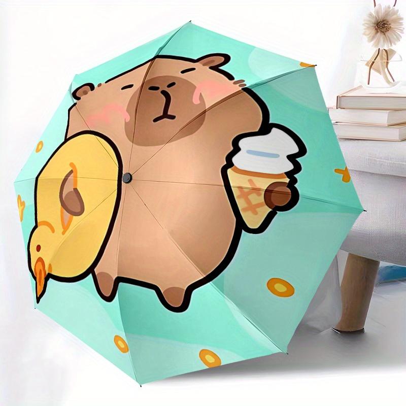1pc Capybara Automatic Open/Close Umbrella - Compact Travel Umbrella, 8-Rib Heavy-Duty Construction, Ideal Gift, Outdoor Accessory049