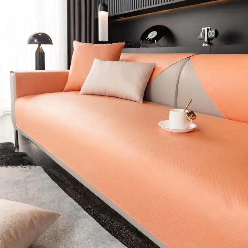 Simple Imitation Cowhide Sofa Mat Solid Color Waterproof  Anti Cat Scratch Pet Cushion Hot Four Seasons Universal Couch Cover