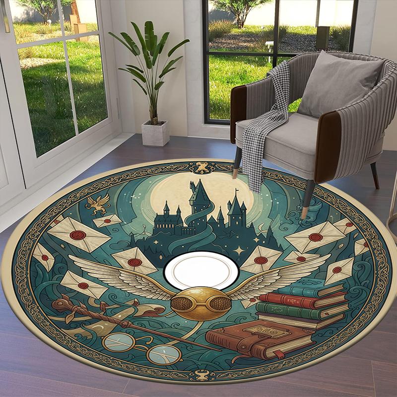 Magic Elf Round Area Rug,Carpet Rug for Living Room Bedroom Sofa Playroom Decor,Non-slip Floor Mat