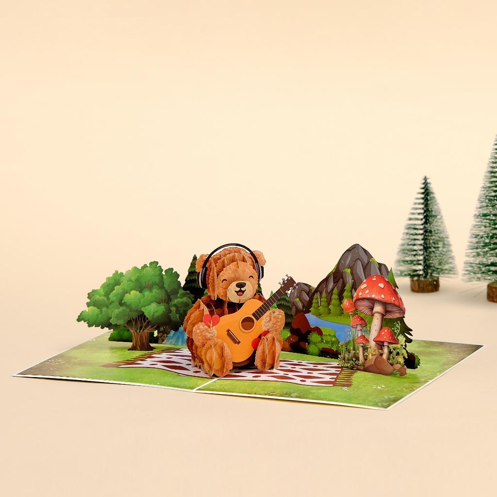 3D Bear Pop-Up Greeting Card - Cute Bear Paper Sculpture Card, Standing Decor, Birthday Gift