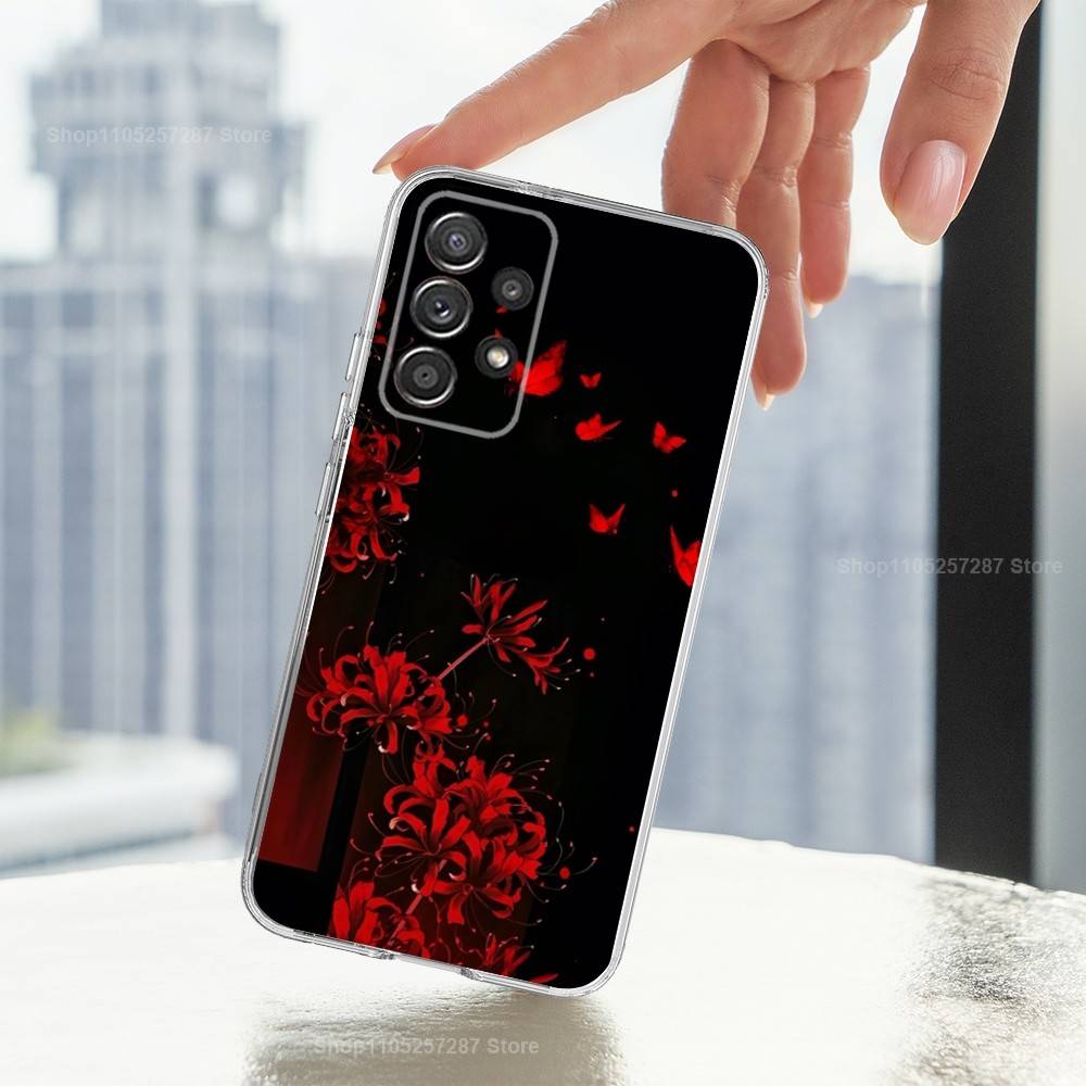 Lily Flower Red Spider Phone Case For Samsung Ultra,FE,A30,71,51,S9,10,20,Lite, S22,23,21,PIus,Transparent, Silicone