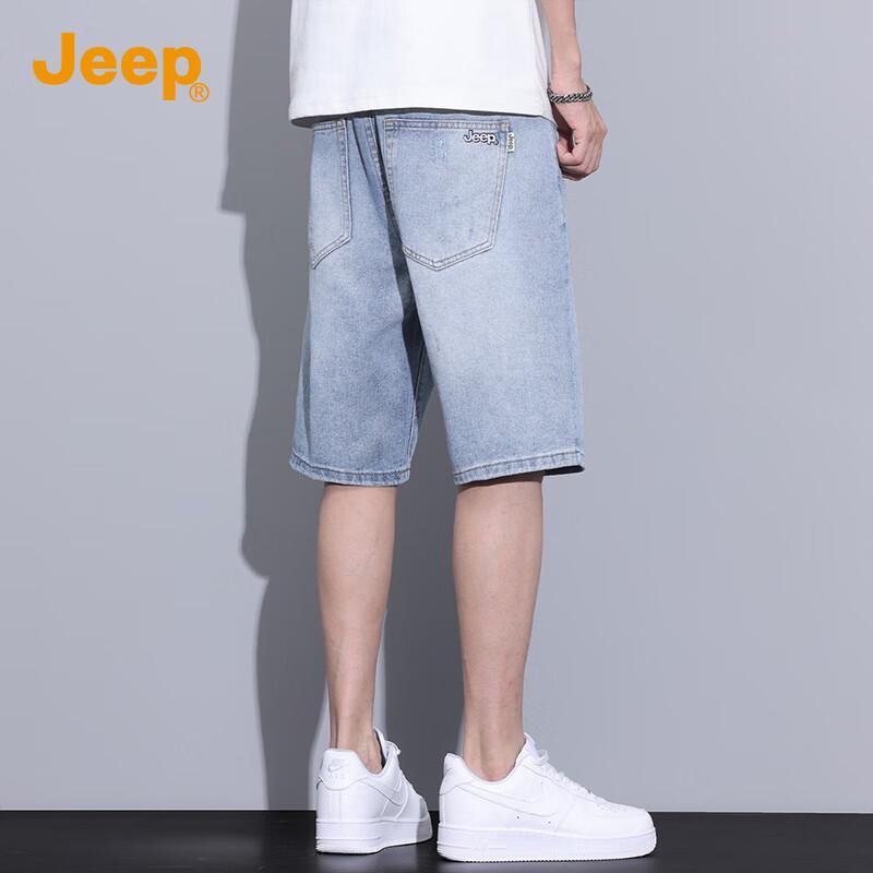 Jeep Men's Spring/Summer Retro Denim Mid-Length Shorts
