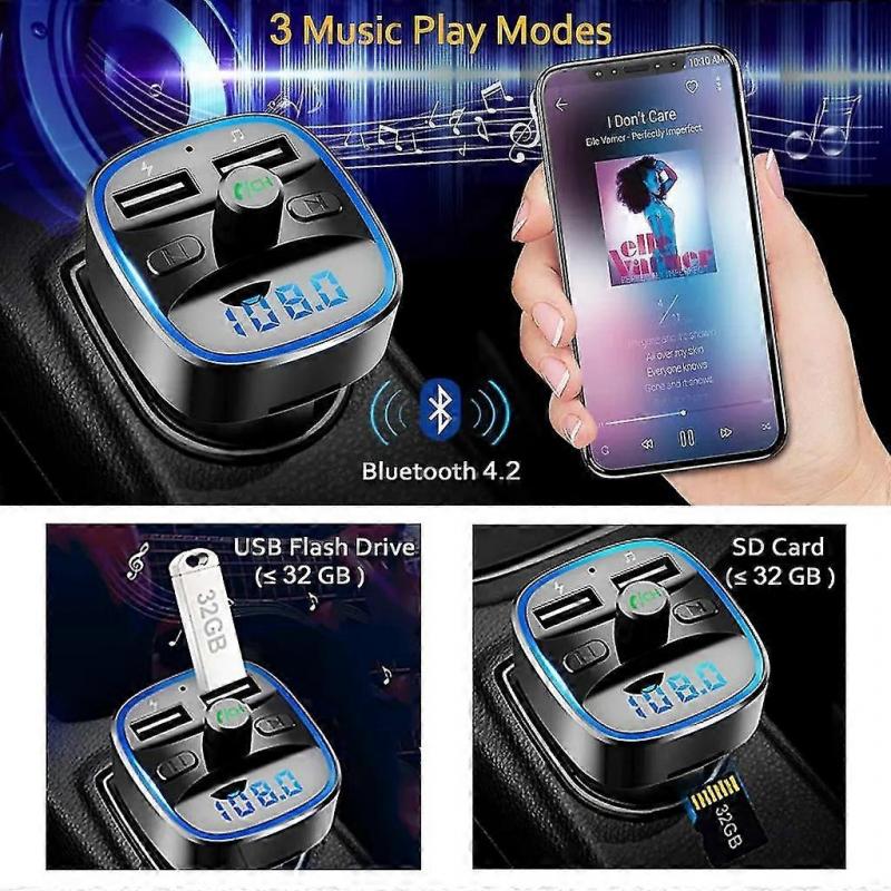Bluetooth FM Transmitter für Auto, Blaues Umgebungslicht Drahtloser Radio Autoempfänger Adapter Dual USB Ladegerät 5V/2.4A